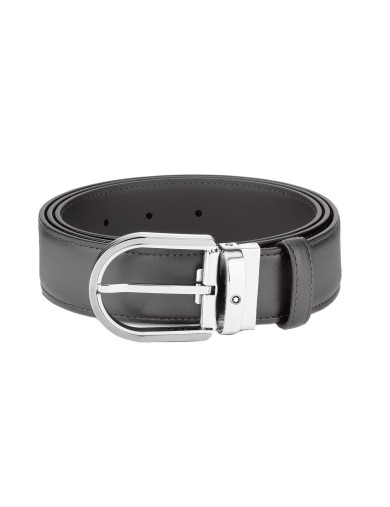 Montblanc Cintura da 35 mm in pelle grigia con fibbia a ferro di cavallo - Vendita Online - Lazzaroni Penne